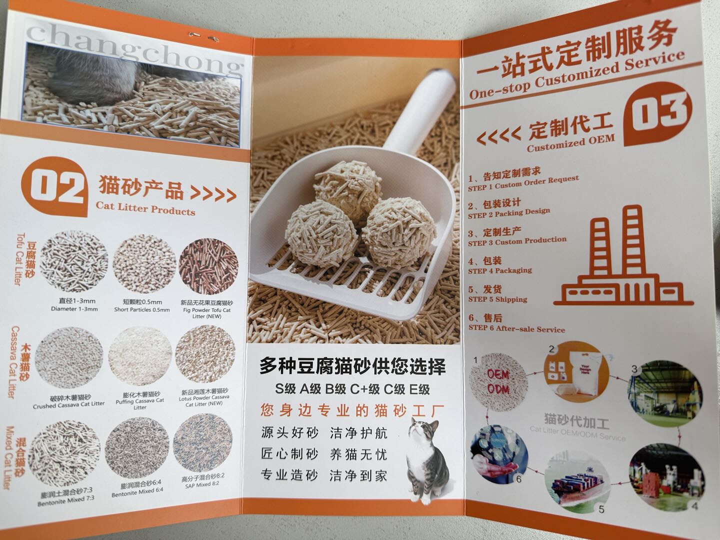 Cat litter OEM service material from supplied brochure
