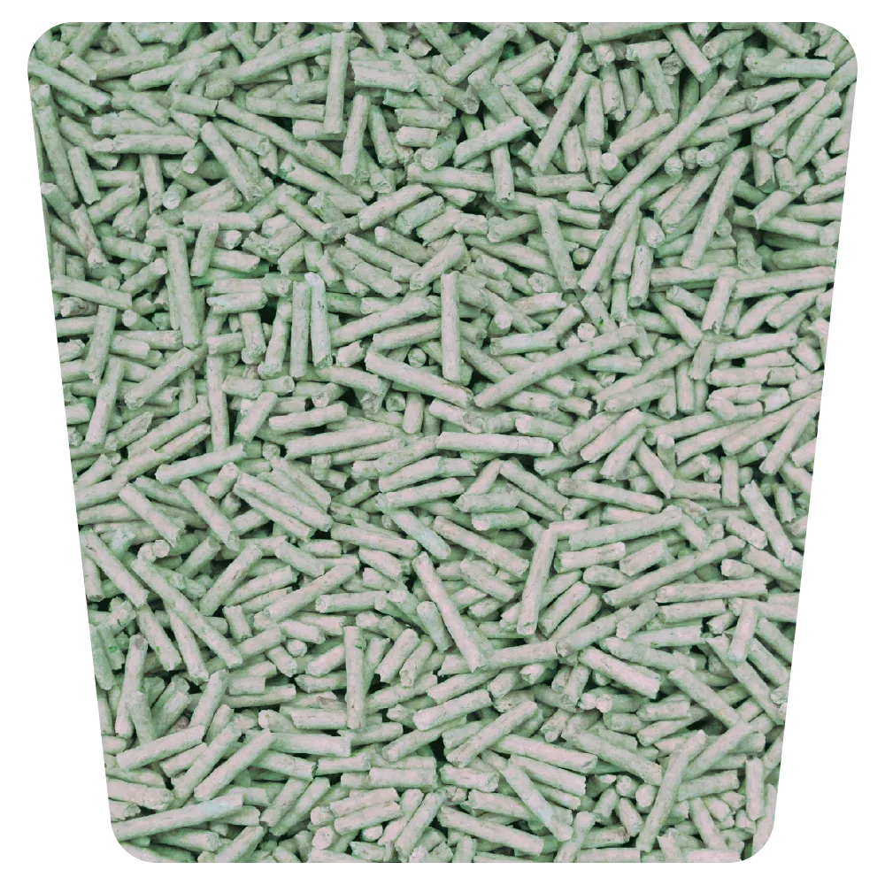 Green botanical mixed cat litter granule pile
