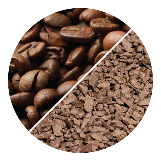 Coffee beans and coffee ground cat litter granules