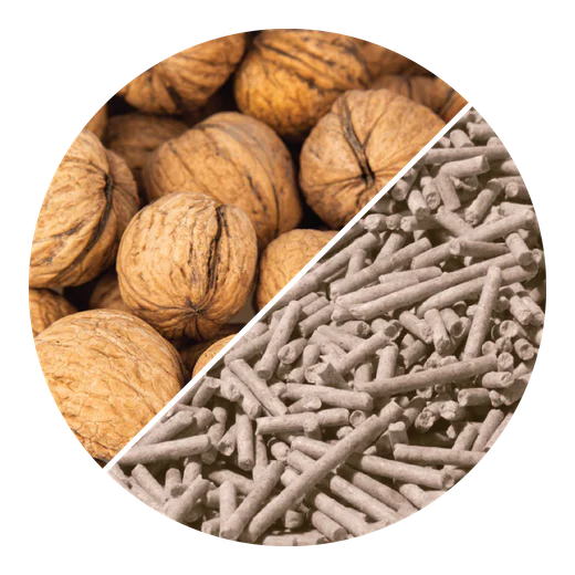 Walnuts and walnut shell cat litter pellets
